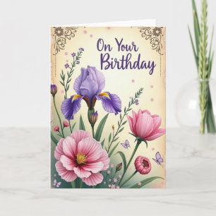 Purple Petal Birthday Card