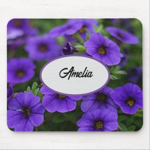 Purple Petunia Flowers With Name  Mouse Pad
