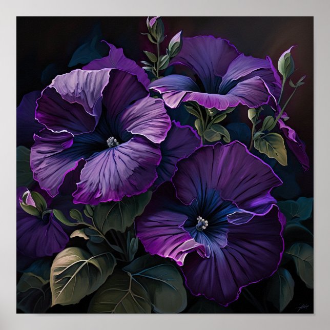 Purple Petunias Flower Art Print Poster (Front)