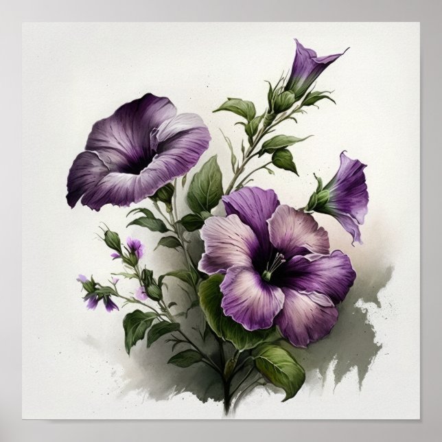 Purple Petunias Flower Art Print Poster (Front)