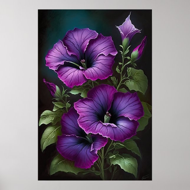Purple Petunias Flower Art Print Poster (Front)