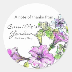 Purple Petunias Watercolor Flowers Thank You Classic Round Sticker