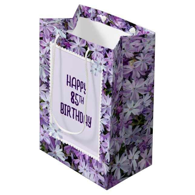 Purple Phlox For 85th Birthday Medium Gift Bag (Front Angled)