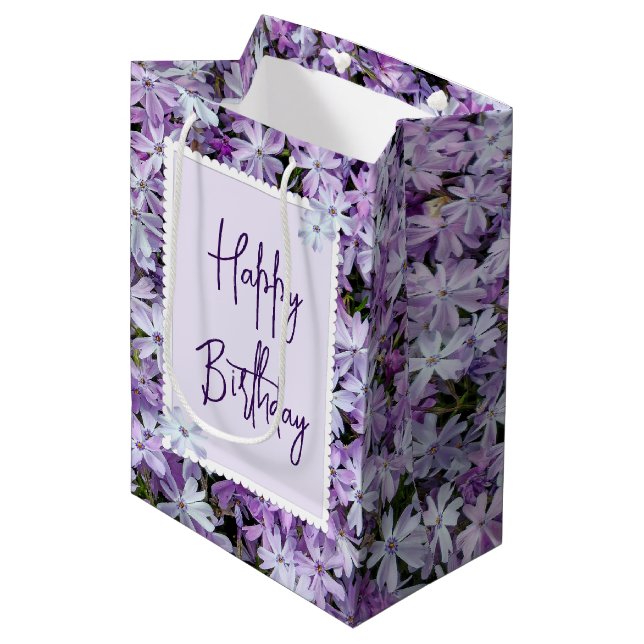 Purple Phlox For Birthday Medium Gift Bag (Front Angled)