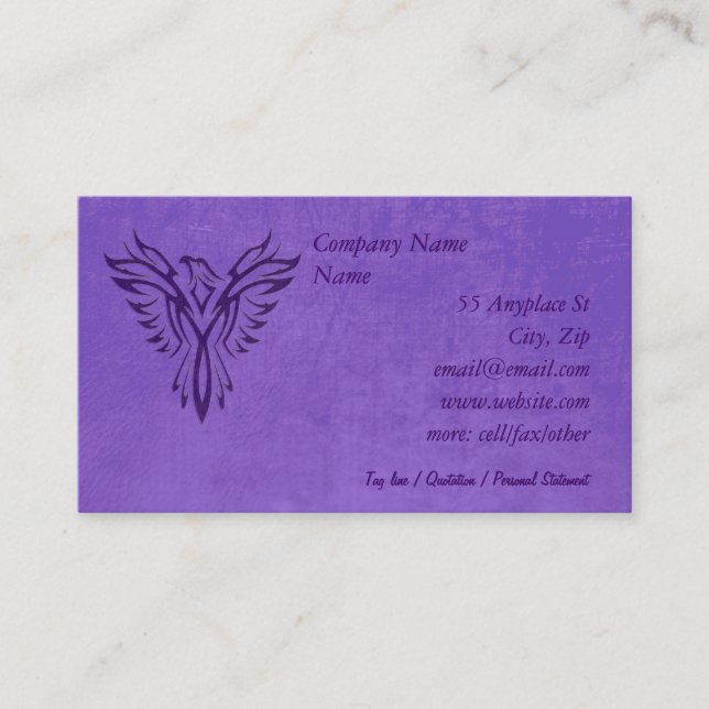 Purple Phoenix Rising, leather texture effect Business Card (Front)