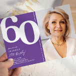 Purple Photo 60th Birthday Party Invitation<br><div class="desc">Create lasting memories at your 60th birthday bash with these trendy purple and white birthday party invitations! Featuring a large bold serif font showcasing the number '60', a photo of the birthday boy / girl, and a modern template that is easy to personalise, these invitations will capture the spirit of...</div>