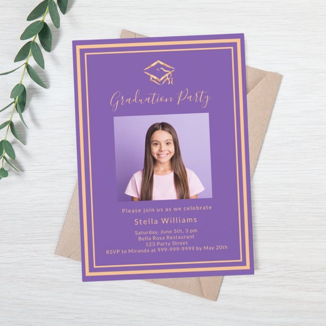 Purple photo cap Graduation Party Invitation (Creator Uploaded)