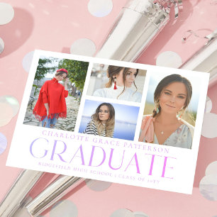 Purple Photo Collage Graduation Announcement Postcard