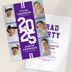 Purple Photo Collage Joint Graduation Party Invitation
