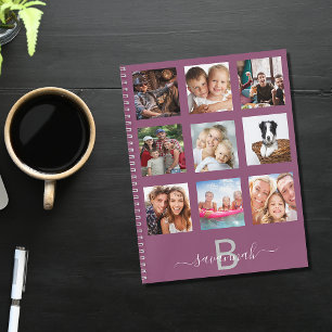 Purple photo collage monogram modern diary notebook