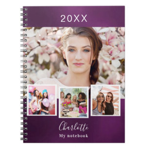 Purple photo collage name notebook