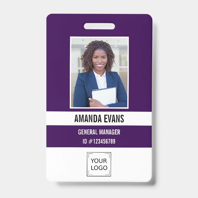 PURPLE | Photo Employee Logo or QR CODE Security ID Badge (Front)