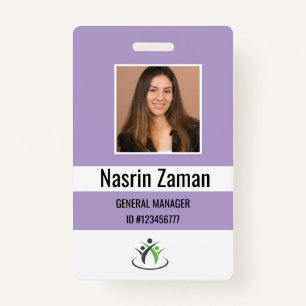 Purple   Photo Employee Logo or QR CODE Security ID Badge