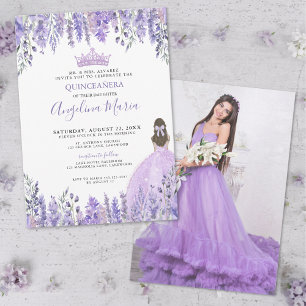 Purple Photo Floral Quinceañera Invitation