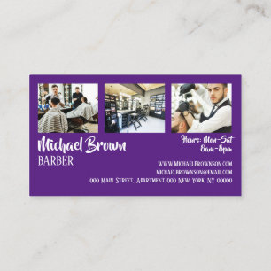 Purple Photo Framed Barber pole Business Card