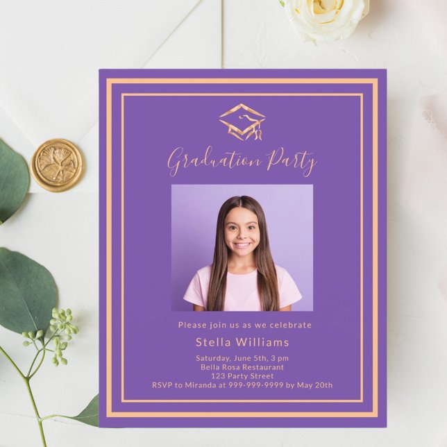 Purple photo Graduation Party invitation (Creator Uploaded)