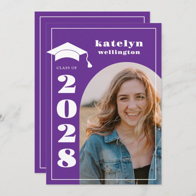 Purple Photo Graduation Party Invitation (Front/Back)