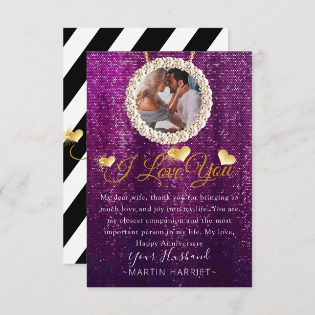 Purple Photo I Love You Anniversary Card For Wife (Front/Back)