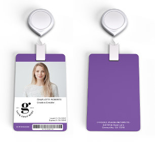 Purple Photo ID Badge with Barcode