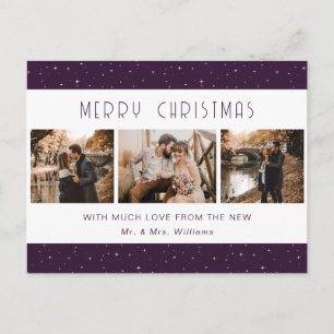 Purple Photo Newlywed Starry Holiday Postcard