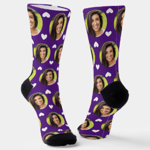 Purple Photo of Girlfriend For Boyfriend Hearts Socks