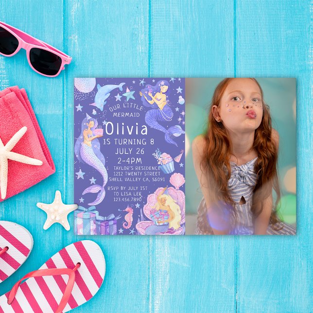 Purple Photo Our Little Mermaid All Ages Birthday  Invitation (Creator Uploaded)