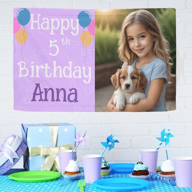  Purple Photo Puppy Dog Birthday Paw-ty Banner (Creator Uploaded)