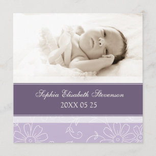 Purple Photo Template New Baby Birth Announcement