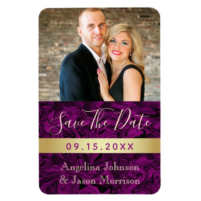 Purple Photo Wedding Save The Date Invitation Magnet (Vertical)