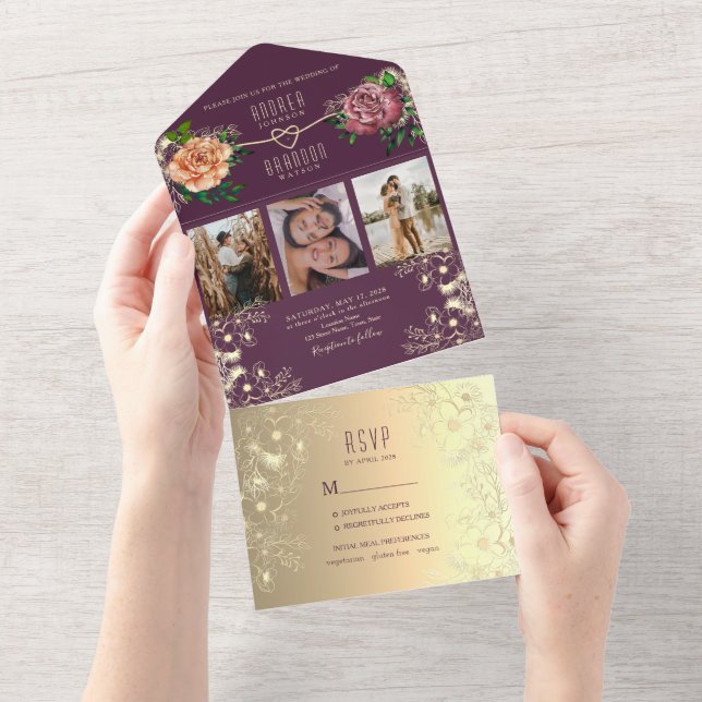 Purple Photos Wedding All In One Invitation (Tearaway)