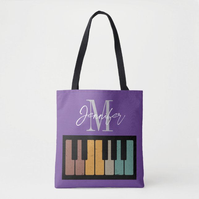 Purple  Piano Monogram Name Personalised Tote Bag (Front)