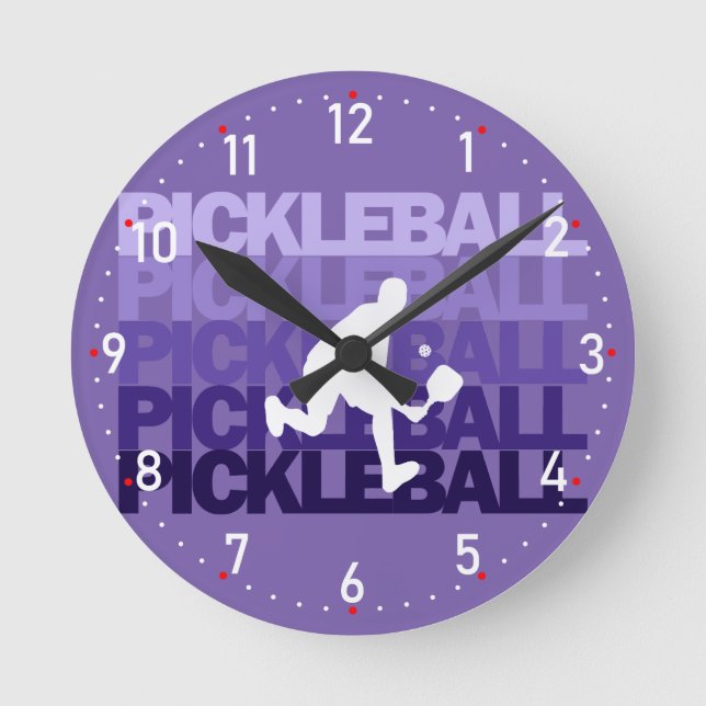 💜Purple Pickleball silhouette Pickleball  Round Clock (Front)