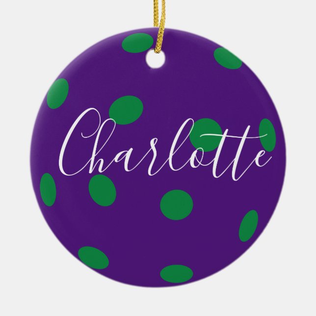 Purple pickleball with custom message on the back  ceramic ornament (Front)