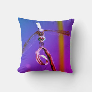 Purple Pillow blue teal eyes dragonfly,