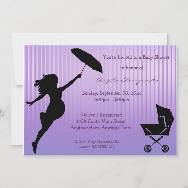 Purple Pin-Striped Baby Shower Invitation (Front)