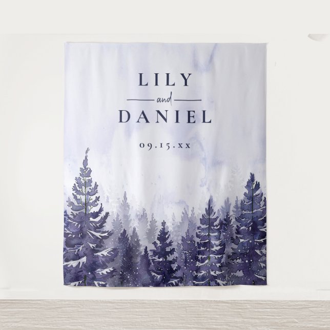 Purple Pine Tree Forest Wedding Photo Backdrop Tapestry (Front)