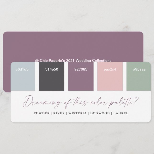 Purple & Pink 2021 Wedding Colour Palette Card (Front/Back)