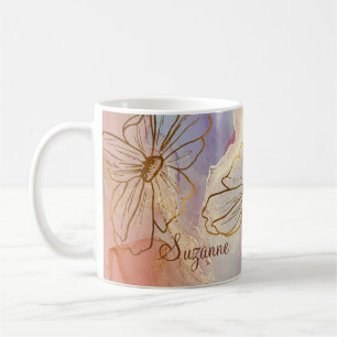Purple Pink Abstract Floral Named Coffee Mug