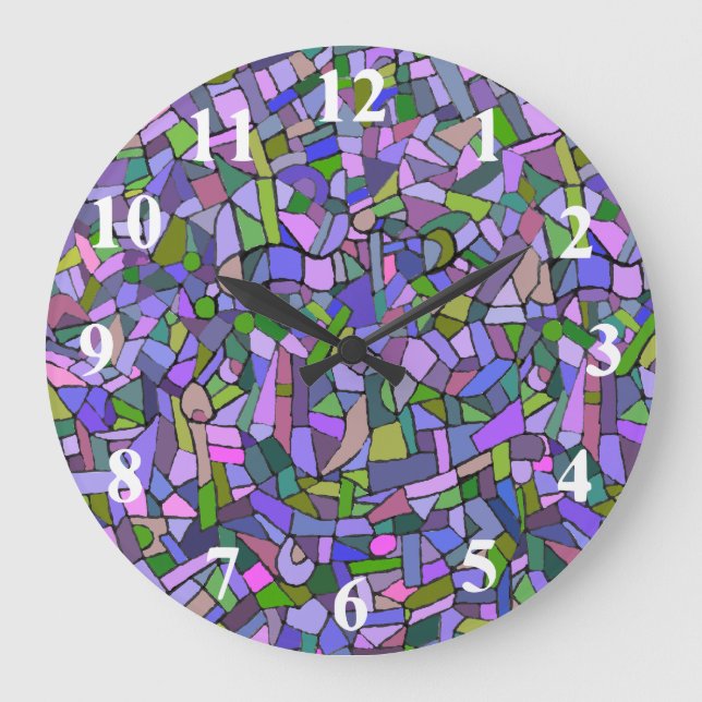Purple Pink Abstract Mosaic Pattern Large Clock (Front)