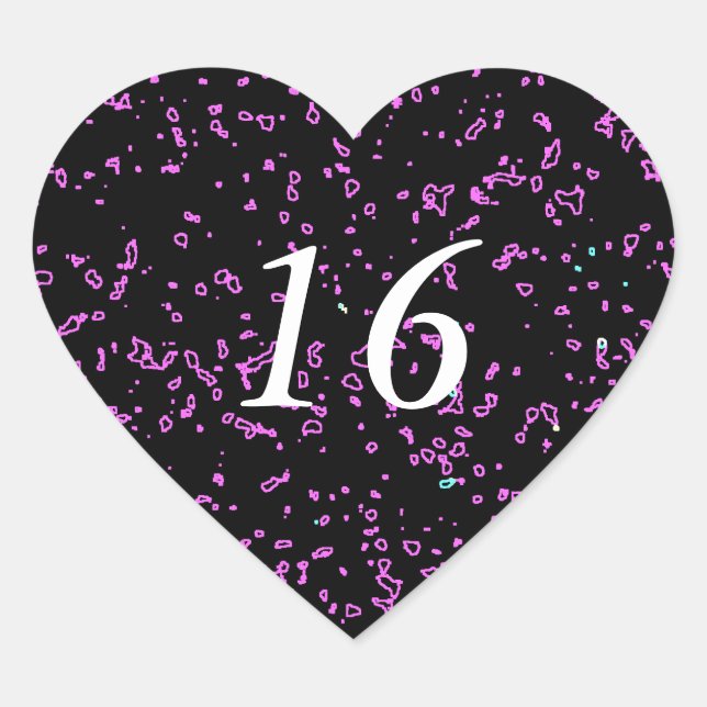 Purple Pink Abstract Patterns Cute 16th Birthday Heart Sticker (Front)