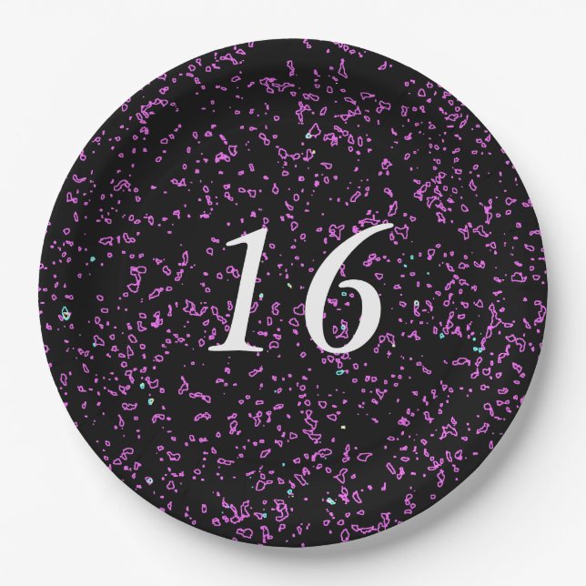 Purple Pink Abstract Patterns Cute 16th Birthday Paper Plate (Front)