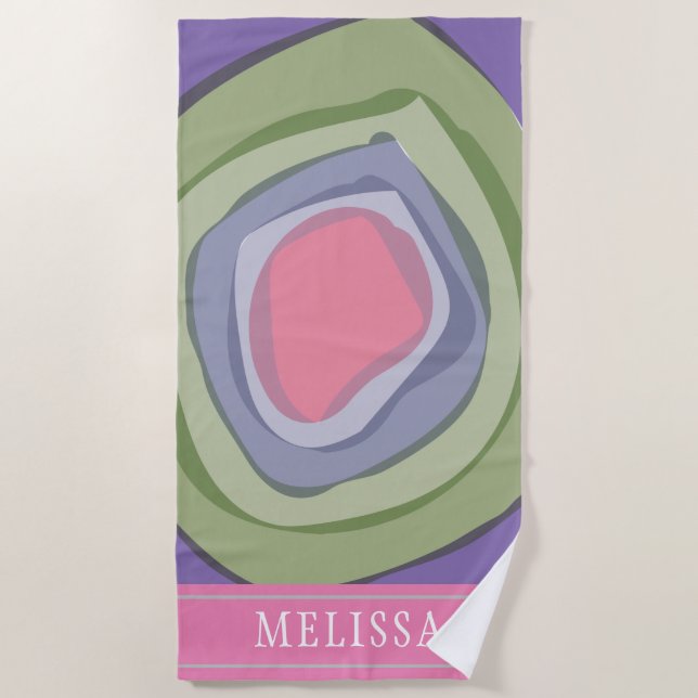 Purple Pink Abstract Personalised  Beach Towel (Front)
