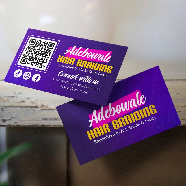 Purple, Pink African Hair Connect with us QR Code Business Card (Creator Uploaded)
