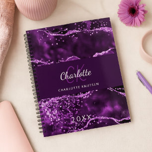 Purple pink agate marble monogram 2025 planner