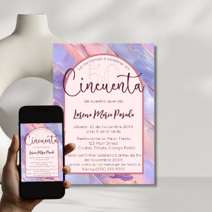 Purple Pink Agate Spanish 50th Birthday For Her Invitation