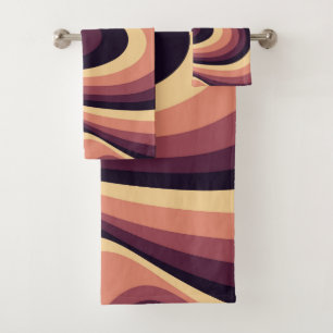 Purple, pink and beige abstract swirl design bath towel set