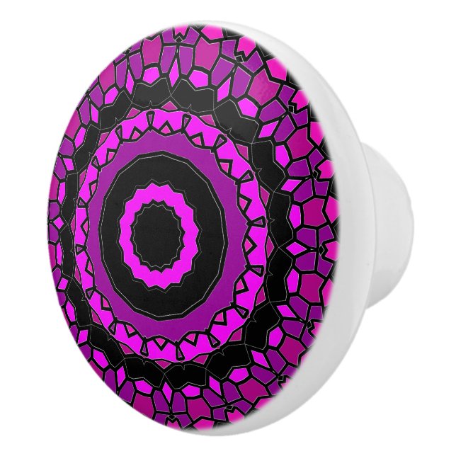 Purple Pink and Black Kaleidoscope Pattern Ceramic Knob (Right)