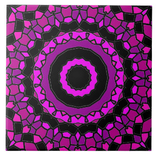 Purple Pink and Black Kaleidoscope Pattern Ceramic Tile