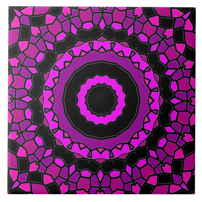 Purple Pink and Black Kaleidoscope Pattern Ceramic Tile (Front)
