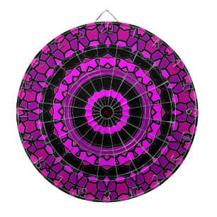 Purple Pink and Black Kaleidoscope Pattern Dartboard